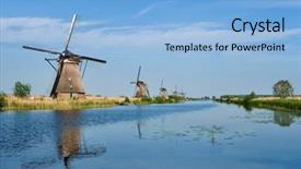  Presentation with lanscape - Audience pleasing slide deck consisting of netherlands rural lanscape with windmills backdrop and a light blue colored foreground