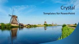  Presentation with lanscape - Beautiful presentation design featuring netherlands rural lanscape with windmills backdrop and a  colored foreground