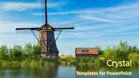  Presentation with lanscape - Audience pleasing PPT theme consisting of netherlands rural lanscape with windmills backdrop and a tawny brown colored foreground