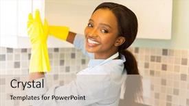  Presentation with pregnant woman cleaning - Slide deck enhanced with nettoyage - beautiful african woman cleaning cupboard background and a soft green colored foreground