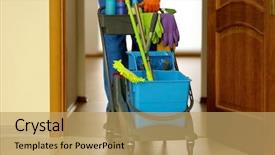  Presentation with cleaning - PPT layouts with nettoyage - young man with cleaning supplies background and a yellow colored foreground