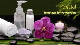  Presentation with tranquil spa - Colorful presentation design enhanced with netural oil - tranquil spa scene- pink orchid backdrop and a tawny brown colored foreground