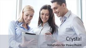  Presentation with office - Cool new slide deck with professional network - business and office concept backdrop and a light gray colored foreground