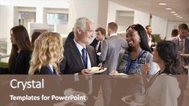  Presentation with networking - Beautiful PPT theme featuring network - delegates networking during conference lunch backdrop and a violet colored foreground