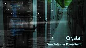  Presentation with server room - Audience pleasing slides consisting of network - graphic against empty server room backdrop and a tawny brown colored foreground