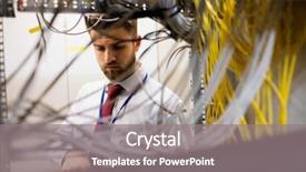  Presentation with server room - Slide set consisting of network - technician checking cables background and a gray colored foreground