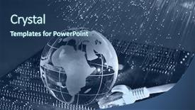  Presentation with fiber optic - PPT layouts with network access - technology earth globe against fiber background and a ocean colored foreground