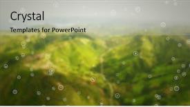  Presentation with green mountains - Presentation theme consisting of network against green blurry mountains background and a mint green colored foreground