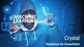  Presentation with algorithm - Colorful PPT theme enhanced with network algorithm - hacker in machine learning concept backdrop and a ocean colored foreground