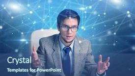  Presentation with hotel front office - Presentation theme featuring network audit - manager in front background and a ocean colored foreground