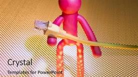  Presentation with network cable - Colorful PPT theme enhanced with network cable and plastic people backdrop and a coral colored foreground