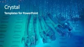  Presentation with network cable - Amazing PPT theme having network-cable-closeup-with-fiber backdrop and a ocean colored foreground