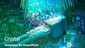  Presentation with network cable - Beautiful presentation theme featuring network cables and hub closeup backdrop and a ocean colored foreground