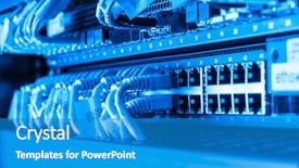  Presentation with isp network cables closeup - PPT layouts with network cables connected to switch background and a teal colored foreground