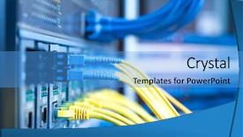  Presentation with optic - Colorful slide set enhanced with network cables connected to ethernet backdrop and a teal colored foreground