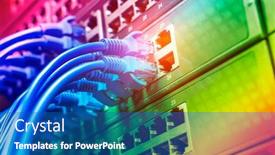  Presentation with cables - Presentation design with network cables connected to patch panel in data server room background and a ocean colored foreground
