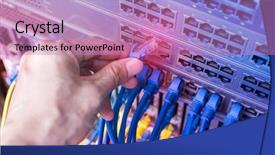  Presentation with computer network - Amazing slide deck having network cables connected to servers backdrop and a coral colored foreground