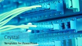  Presentation with switches - Audience pleasing slide deck consisting of network-cables-connected-to-switches backdrop and a cyan colored foreground