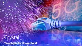  Presentation with fiber optics - Beautiful presentation theme featuring network-cables-with-5g-signs backdrop and a cobalt blue colored foreground