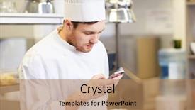  Presentation with restaurant kitchen - PPT theme featuring network chief - cooking profession and people concept background and a coral colored foreground