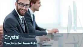  Presentation with healthy workplace full length side view - Theme consisting of network chief - side view businessman sitting background and a ocean colored foreground