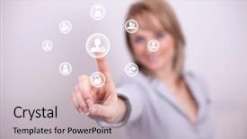 Presentation with add your logo - Theme enhanced with network communities - woman pressing add friend button background and a light gray colored foreground
