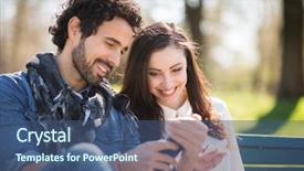  Presentation with mobile phone and germs - Audience pleasing PPT layouts consisting of network configuration - smiling man showing his mobile backdrop and a ocean colored foreground