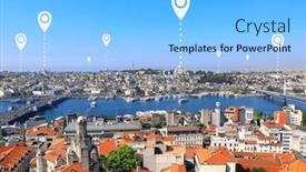  Presentation with positioning - Slide set having network-connection-concept-aerial-view background and a light blue colored foreground