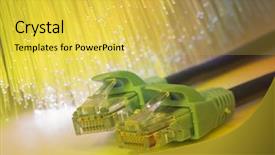  Presentation with isp network cables closeup - Amazing PPT theme having network data cables and hub backdrop and a yellow colored foreground