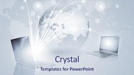  Presentation with network - PPT theme enhanced with network design - image of laptop with globe background and a sky blue colored foreground