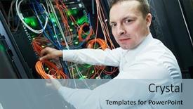  Presentation with network engineering - Beautiful PPT layouts featuring network engineer administrating in server backdrop and a light blue colored foreground