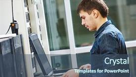  Presentation with server room - PPT theme consisting of network engineer working in server background and a ocean colored foreground