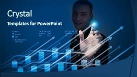  Presentation with evolution of media from prehistoric - Audience pleasing slide deck consisting of network finance - young businessman touching icon backdrop and a ocean colored foreground