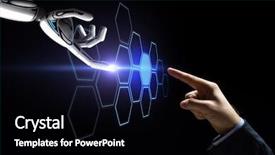  Presentation with business intelligence - Cool new slides with network hologram over black background backdrop and a black colored foreground