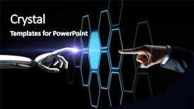  Presentation with business intelligence - Colorful PPT theme enhanced with network hologram over black background backdrop and a black colored foreground