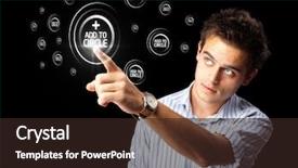  Presentation with brain social - Colorful PPT theme enhanced with network icon - businessman pressing modern social buttons backdrop and a  colored foreground