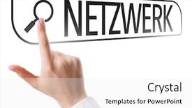  Presentation with search - Colorful presentation design enhanced with benefit future vision - network in german written backdrop and a white colored foreground