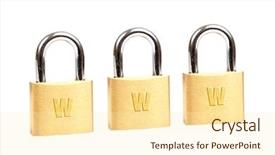  Presentation with internet security - Presentation theme enhanced with network intrusion - three golden padlocks forming www background and a  colored foreground