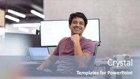  Presentation with developer - Beautiful PPT layouts featuring network leadership - portrait of young indian successful backdrop and a light blue colored foreground