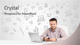  Presentation with network marketing - Amazing slides having network marketing - business man sitting at table backdrop and a white colored foreground