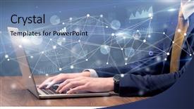  Presentation with network marketing - Audience pleasing presentation theme consisting of network marketing - businessman typing on laptop backdrop and a teal colored foreground