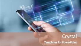  Presentation with online marketing - PPT theme enhanced with network marketing - hand using phone with database background and a coral colored foreground