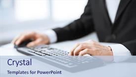  Presentation with keyboard - Cool new PPT theme with network marketing - picture of man hands typing backdrop and a light blue colored foreground
