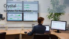  Presentation with network monitoring - Colorful PPT layouts enhanced with network monitoring - technician sitting in office running backdrop and a light blue colored foreground