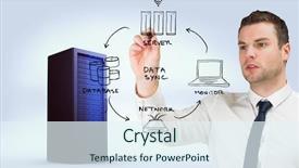  Presentation with network monitoring - Theme with network monitoring - young serious businessman writing background and a sky blue colored foreground
