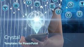  Presentation with business networking - Colorful PPT theme enhanced with network-of-digital-icons-against backdrop and a ocean colored foreground