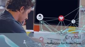  Presentation with business networking - Presentation theme featuring network-of-digital-icons-against background and a seafoam green colored foreground