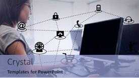  Presentation with business networking - Slide set consisting of network-of-digital-icons-against background and a light blue colored foreground