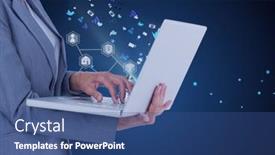  Presentation with global laptop - Colorful presentation theme enhanced with network-of-digital-icons-over backdrop and a ocean colored foreground