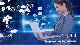  Presentation with global laptop - Cool new slide set with network-of-digital-icons-over backdrop and a ocean colored foreground